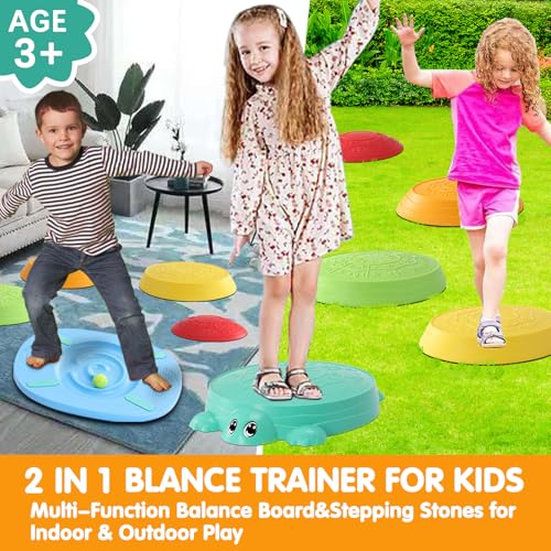 HAPATOYS Balance Board & Stepping Stones for Kids - 2-in-1 No-Slip Turtle Stepping Stones and Balance Board for Toddler Balance & Obstacle Course, for 3 4 5 6 Year Old Kid Indoor & Outdoor Play