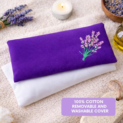 Weighted Clay Beads and Lavender Buds Eye Pillow Mask, Microwavable Heated or Cold Compress for Dry Eyes & Puffiness, Reusable Migraine Relief Mask with Washable Cotton Cover