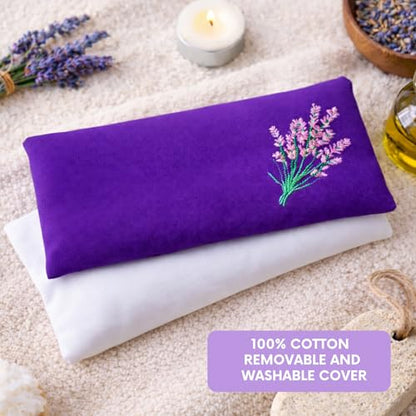 Weighted Clay Beads and Lavender Buds Eye Pillow Mask, Microwavable Heated or Cold Compress for Dry Eyes & Puffiness, Reusable Migraine Relief Mask with Washable Cotton Cover