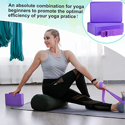Meooeck 18 Pcs Yoga Blocks and Strap Set Include 12 EVA Foam Yoga Blocks Bulk 9"x6"x3" with 6 Adjustable 8 ft Straps D Ring Non Slip Props for Stretching Pilates Workout Studio Home Gym - color: Multicolor