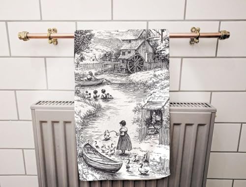 Classic Old Town Beach Towel Village Arcadian Scenes of Fishing Goose Watermill Face Towels Suit Travel Sports Pool Swimming Bath Camping Spa Gym Yoga,15x30 Inch - color: Classic Old Town