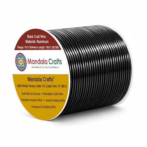 Mandala Crafts 18 Gauge Black Anodized Aluminum Craft Wire, 100 FT | Colored, Flexible, Bendable, for Bonsai, Armature, Sculpting, Wire Wrapping, Jewelry Making, Weather & Tarnish Resistant - color: Black, size: 18 Gauge