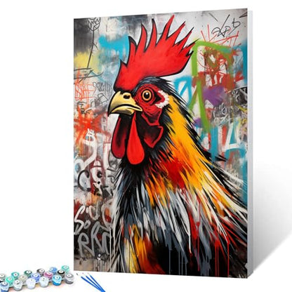 Tucocoo The Fighting Cock DIY Painting by Numbers for Adults, Graffiti Painting Series on Canvas, Easy to Paint, Beginner Kit with Pigment and Brushes, Unique Graffiti Art with Frame, 16''X20'' - color: Animals-07, size: 16''Wx20''H(DIY frame)