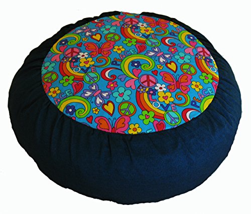 Meditation Cushion Zafu Pillow - Limited Edition - Rainbow Peace & Love - color: Rainbow Peace