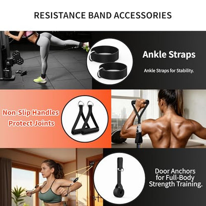 Resistance Bands Set with Handles, Exercise Bands for Working Out, Home Gym Workout Bands, Fitness Equipment for Men & Women Strength Training -fu