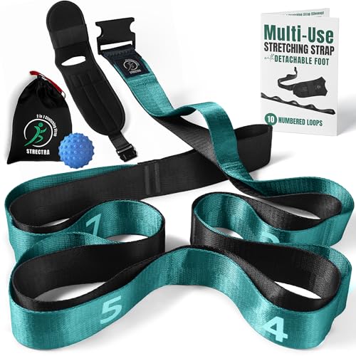 Stretch Strap with Loops Physical Therapy - Full Body Exercise Straps for Stretching with Detachable Foot - Leg & Calf Stretcher for Plantar Fasciitis, Physical Therapy, Pain Relief, and Flexibility - color: Forest Green
