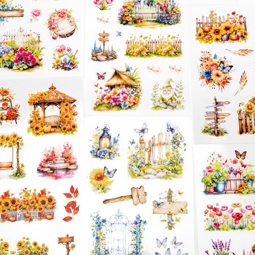 East Garden Sticker Scrapbooking Supplies for Junk Journal, 20 Sheets PET Stickers - Vintage Journaling Stickers, Ephemera Sticker Book Pre Cut(TZ-009-002) - style: East Garden