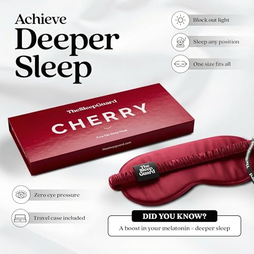 TheSleepGuard Pure Silk Sleep Mask [100% 6A Mulberry Silk, 22 Momme] Light Blocking Travel Essentials. Eye Masks for Sleeping. Black Oeko-Tex Blindfold. Eye Covers for Men & Women - color: Cherry Red
