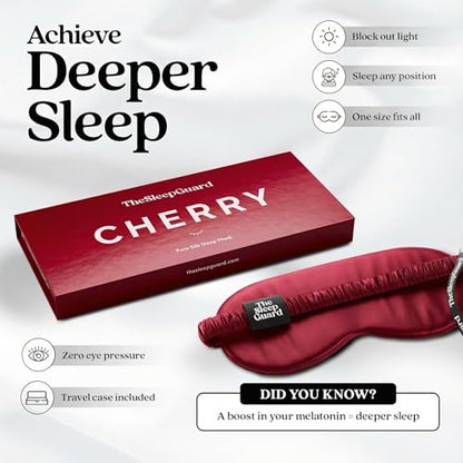 TheSleepGuard Pure Silk Sleep Mask [100% 6A Mulberry Silk, 22 Momme] Light Blocking Travel Essentials. Eye Masks for Sleeping. Black Oeko-Tex Blindfold. Eye Covers for Men & Women - color: Cherry Red