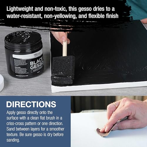 U.S. Art Supply Black Gesso Primer - 16.9oz (500ml) for Oil & Acrylic Paint | Superior Coverage, Canvas Prep, Mixable White Gesso Paint Artists - color: Black