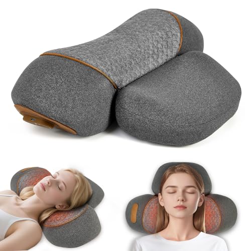 Neck Massager with Heat,3-in-1 Neck Massager Pillow,Ergonomic Cervical Pillow for Neck Back Shoulder Pain Relief,Portable Ergonomic Design,Rechargeable Neck Pillow, Gift for Women/Men