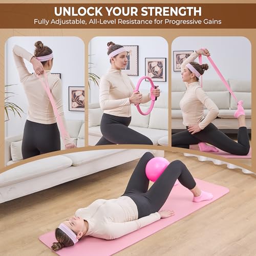 Pink Home Pilates Kit for Women, Ring, Ball & Resistance Bands