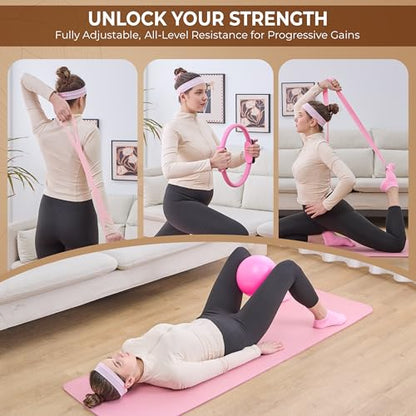 Pink Home Pilates Kit for Women, Ring, Ball & Resistance Bands