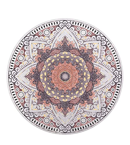 Knsbk Large Round Yoga Mat 4.6'X3.5mm for Exercise Premium Extra Thick, Ultra Comfortable, Non Slip, Meditation Mat - color: white blossom