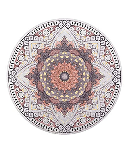 Knsbk Large Round Yoga Mat 4.6'X3.5mm for Exercise Premium Extra Thick, Ultra Comfortable, Non Slip, Meditation Mat - color: white blossom