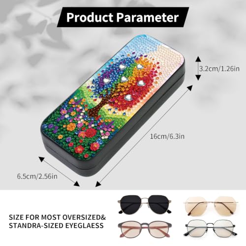 FlyingMage 5D Diamond Art Painting Kit, Hard Shell Eyeglasses Glasses Case | Floral Tree DIY Diamond Dots, Small Gem Art Painting Mosaic Kits, Cute Sunglasses Case for Adults Beginner Women Teen - color: Multicolor Tree