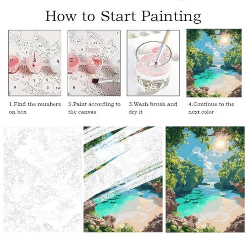 ZRIZQ Landscape Paint by Numbers Kit for Adults Beginner,Beach,16x20 | Full set with rich paints,wooden brushes,rolled canvas.Calming activity.Beginner friendly.Just open and paint. - color: 16"X20"Rolled Canvas-Landscape 12
