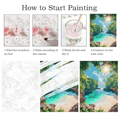ZRIZQ Landscape Paint by Numbers Kit for Adults Beginner,Beach,16x20 | Full set with rich paints,wooden brushes,rolled canvas.Calming activity.Beginner friendly.Just open and paint. - color: 16"X20"Rolled Canvas-Beach 4