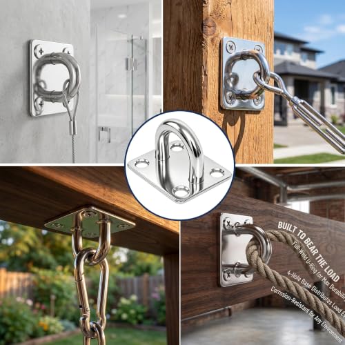 4 Pcs M5 304 Stainless Steel Square Pad Eye Plate, 35x30mm Heavy Duty Ceiling Mount U-Bracket with Screws & Anchors – Marine Hardware for Hammock, Swing, Sandbag, Plants (35mmx30mm) - size: 35mm*30mm