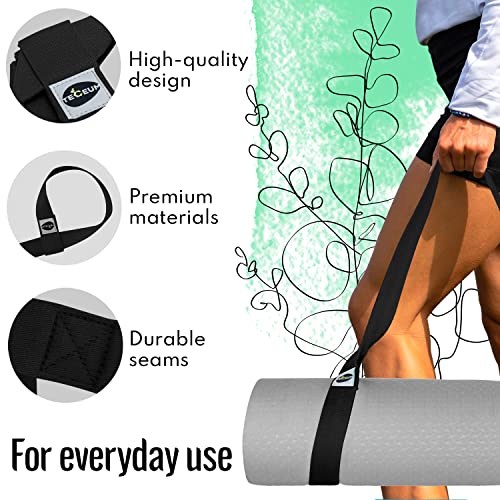 TECEUM Yoga Mat Strap – Extra Soft & Thick Cotton Carrier for All Mats - color: Black, size: 64 IN