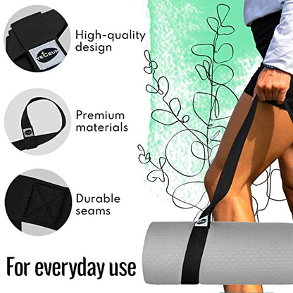TECEUM Yoga Mat Strap – Extra Soft & Thick Cotton Carrier for All Mats - color: Black, size: 85 IN