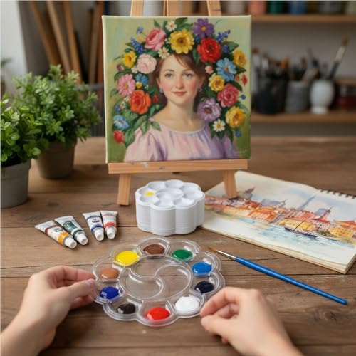 Paint Tray Palettes, 50 Pack, One Time Use Plastic, Transparent 5.9 Inch | Mini Watercolor Painting Palettes for Students, Kids, Paint Holder, DIY Craft Class, Paintings - color: Transparent
