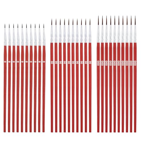 30pcs Detail Paint Brushes Set, 0#00#000 Fine Tip Skinny Paint Mini Tiny Miniature Fine Small Paint Liner Brush for Crafts Miniature Painting Classroom Watercolor Acrylic Art Face Painting (Red) - color: Red