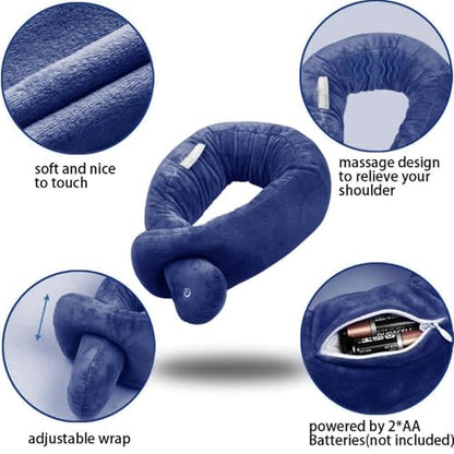 Wireless Travel Pillow,Vibration Neck Pillow,Airplane Massage Pillow - color: Blue