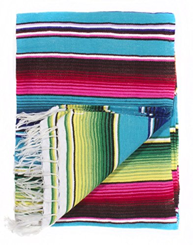 Del Mex Mexican Serape Blanket (X-Large, Turquoise) - color: Turquoise, size: X-Large
