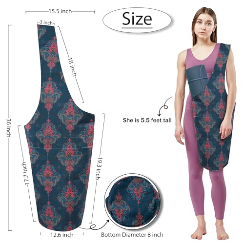 Yoga Mat Bag Yoga Tote Bag with Large Pocket and Zipper Pocket Yoga Mat Bag Carrier Fit Most Size Mats and All You Stuff - color: dark cyan