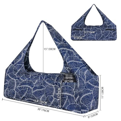 Large Yoga Mat Bag Yoga Bags and Carriers Fits All You Stuff Yoga Tote Bag with Yoga Mat Strap, Elastic Pockets and Zipper Pockets - color: dark blue