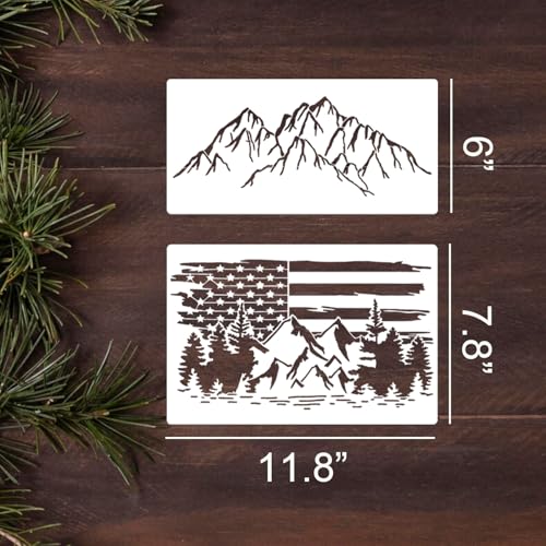 Wood Burning Stencils Tree Mountain Stencils for Painting on Wood 12" | Large Wildlife Stencil Pine Tree Forest Animal Stencil for Wood Sign Furniture Fabrics Decor - style: Mountain&Tree