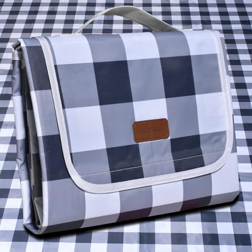 80"x60" Waterproof Sandproof Picnic Mat - Portable Foldable Outdoor Blanket for Beach, Park, Travel & Indoor Use - Lightweight Compact Design, Easy-Carry (Gray&White) - color: Gray White, size: 80" x 60"