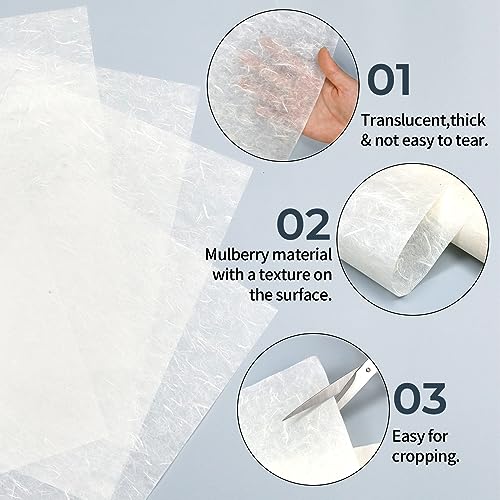 50/100 Sheets FIVEIZERO A4 Mulberry Paper Sheets Natural Fiber Rice Papers,8.3x11.7in Natural Decoupage Tissue Paper for Writing Painting, Decorative &Card Making Papers DIY Craft