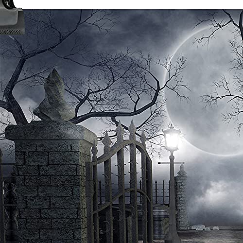 Halloween Night Full Moon Backdrop Gloomy Woods Graveyard Photography Background Horrible Cemetery Spooky Party Banner Halloween Party Decoration Photo Booth Props 5X3FT TP17E - size: 5X3FT