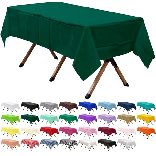 2 Pack Hunter Green Premium Plastic Tablecloth Rectangle 54 x 108 Inches Reusable Forest Green Decorative Table Cover for Dining, Wedding, Party, Indoor and Outdoor use - color: B04 Hunter Green, size: Rectangle 54"x108"