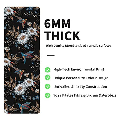 nuveti Yoga Mat Print Extra Thick TPE Non Slip Fitness Exercise Mat with Carrying Bag,72"x24" Extra Thick 6MM Exercise & Workout Mat for Yoga, Pilates Fitness and Floor Exercises - color: Bird