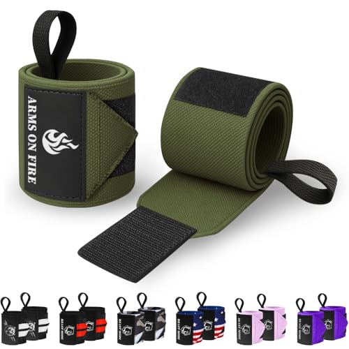 TECEUM Elastic Cotton Weightlifting Wrist Wraps with Thumb Loops, 1 Pair - color: Military Green, style: 12" – Arms on Fire