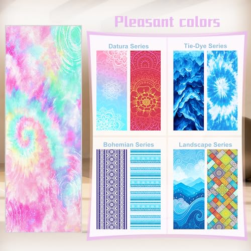 Yoga Mat Towel,Hot Yoga Towel High-Definition Pattern,Machine Washable with Ultra-Absorbent Yoga Towels for Hot Yoga Non Slip for Fitness,Exercise,Pilates,72 x 27 in,Pink and Green Gradient - color: Pink and Green Gradient