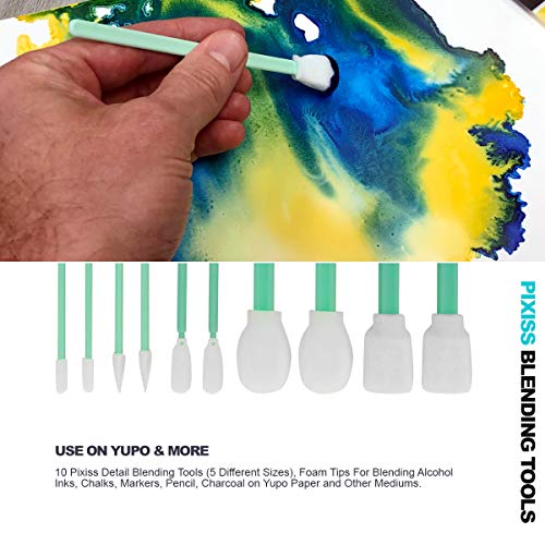 Alcohol Ink Paper Blending Solution and Alcohol Blending Brushes, Alcohol Ink Supplies Include 25 Sheets Medium 5x7-Inch, 4-Ounce Blending Solution and 10 Brushes