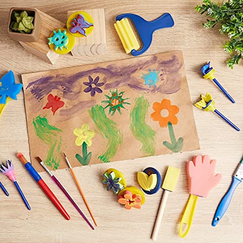Paint Brush Art Kit for Kids - 36-Piece, Transparent Foam - Foam Brushes, Rollers & Stamps Painting Set with Apron for Crafts & Art Supply