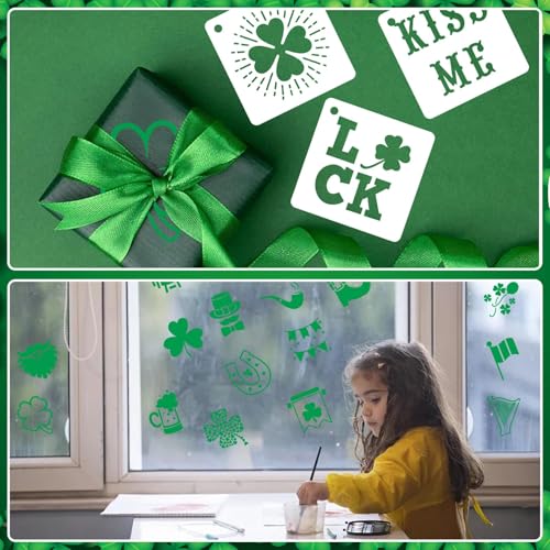 AUGSHY 56 Pack St Patricks Day Stencils, 3 Inch Clover Craft Templates | Clover Theme Templates, Window Party Home Decor, Painting on Wood Slice Crafts, Holiday Scratch Art Ornaments - style: St Patrick's