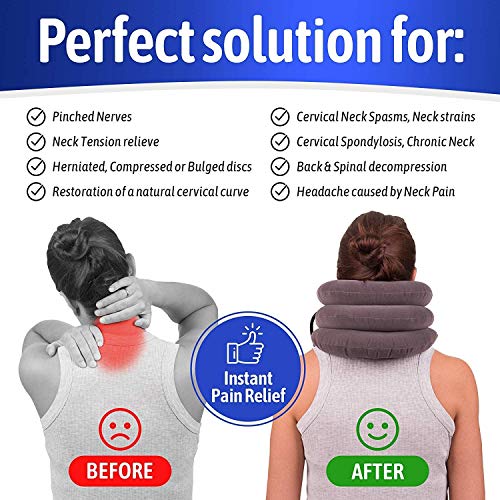 Cervical Neck Traction Device for Instant Neck Pain Relief - Inflatable & Adjustable Neck Stretcher Neck Support Brace, Best Neck Traction Pillow for Home Use Neck Decompression (Blue) - color: Blue