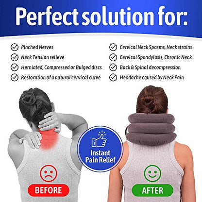 Cervical Neck Traction Device for Instant Neck Pain Relief - Inflatable & Adjustable Neck Stretcher Neck Support Brace, Best Neck Traction Pillow for Home Use Neck Decompression (Blue) - color: Blue