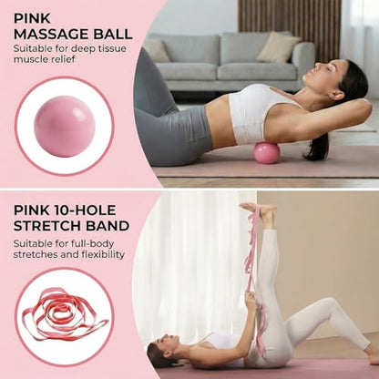 Pilates Kit, Home Pilates Equipment for Women, Workout Kit with 14.5" Pilates Ring and Ball,Yoga Block, Yoga Knee Pad Mats, Resistance Bands, Ankle Weights, Sliders & Grip Socks Accessories