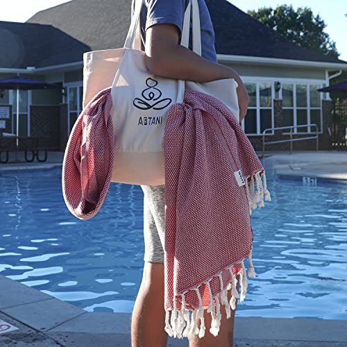 ATANI Turkish Beach Towel, Converts to a Bag, Oversized 100% Cotton Bath Towels Lightweight Quick-Dry Beach Blanket for Travel, Picnic, Camping, Yoga and Pool (Red + Bag, 35 inc x 69 inc) - color: Red + Bag, size: 35 inc x 69 inc
