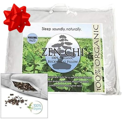 ZEN CHI Organic Buckwheat Hulls Pillow, Personal Standard Size 14"x20"