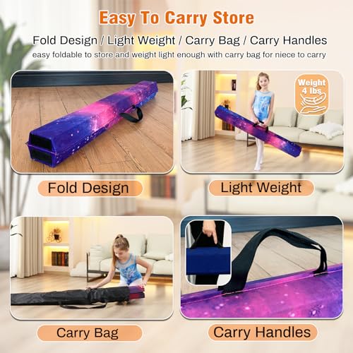 Marfula 6 FT / 8 FT / 9 FT Folding Gymnastics Beam Foam Balance Floor Beam - color: Magic Star, size: 9 Ft