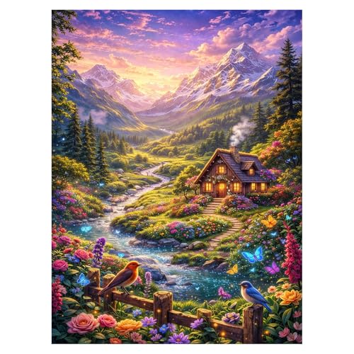 Landscape Diamond Art Kits for Adults Beginners 12x16 IN, DIY Craft Gift | Mountain Lake Landscape Diamond Painting Kits for Adults, Stress Relief, Home Wall Decor, Cabin 5D Full Round Drill Gem Art - color: DP-US16