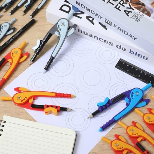 30 Pcs Math Geometry Compass Bulk, 6 Inch Plastic Drawing Compass with Pencils for Math Office Woodworking Art Drawing Supplies (Bright Color)